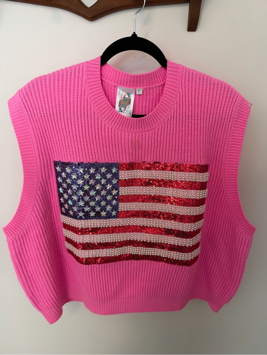 QUEEN OF SPARKLES Sweaters - Queen of Sparkles - 4th of July Knit Sweater with Sequin American Flag